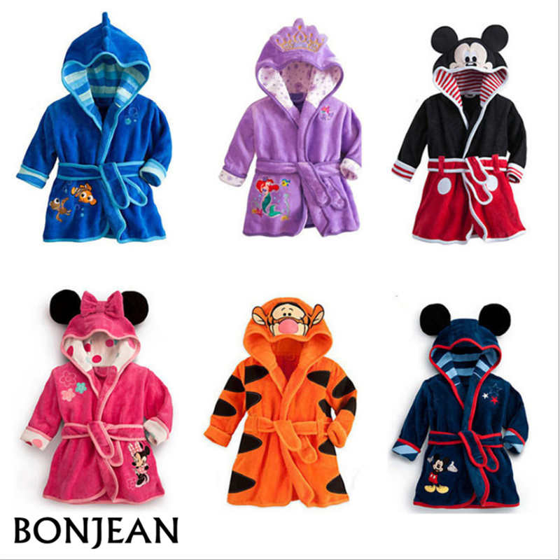 Baby Kids Boy Girls Mickey Minnie Bathrobe Hooded Dress Gown Nightwear Sleepwear 