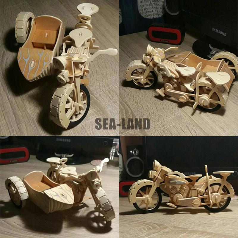 New Assembly DIY Education Toy 3D Wooden Model Puzzles Of Motorcycle Cyclecar 