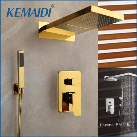 KEMAIDI Chrome & Golden Plated Bathroom Shower Hand 2 Functions Shower Mixer Bathroom  Solid Brass Rainfall Waterfall Shower Set ► Photo 1/6