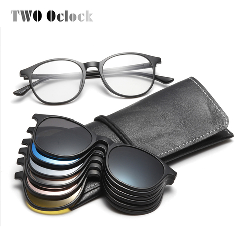 TWO Oclock Magnet Sunglass Women Men Polarized Lens Optical Spectacle Frame Clip On Glasses Men Round TR90 3D Night Vision A2245 ► Photo 1/6