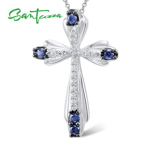 SANTUZZA Silver Pendant For Women Genuine 925 Sterling Silver Elegant Blue Cross Fit For Necklace Delicate Fashion Jewerly ► Photo 1/6