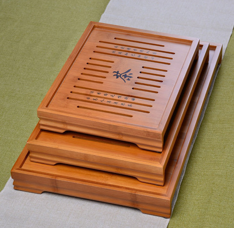 Hot Sale 3 Size Kung Fu Tea Set Natural Wood Bamboo Tea Tray Rectangular Traditional Bamboo Puer Tea Tray Chahai Tea Table ► Photo 1/3