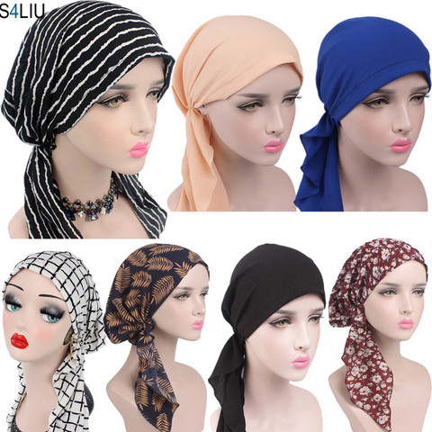 Women Stretch Bonnet Muslim Turban Hats Beanie Skullies Headscarf Wrap Chemo Lady Bandana Caps Underscarf Islamic Hair Loss Cap ► Photo 1/6