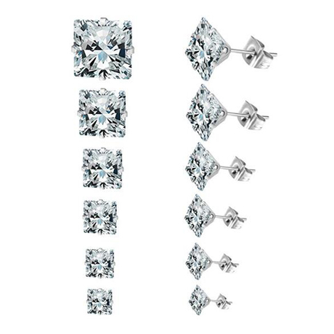 1 pair 3mm-8mm New Fashion Wholesale Square Zircon Crystal Stud Earrings For Women Wedding Cheap Jewelry Brincos Accessories ► Photo 1/4