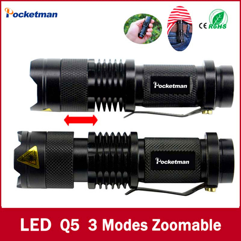 high-quality Mini Black Brand 2000LM Waterproof LED Flashlight 3 Modes Zoomable LED Torch penlight free shipping ► Photo 1/6