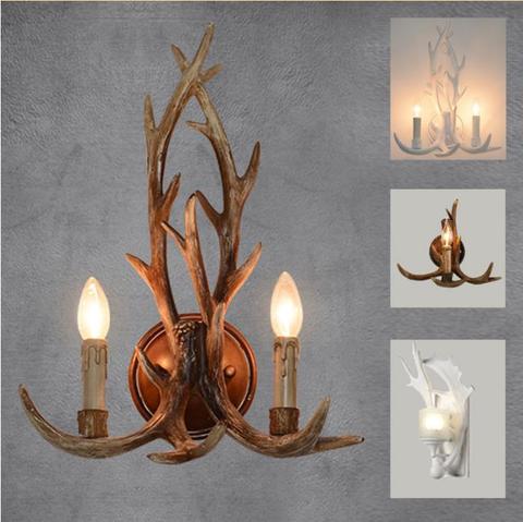 Wooden feeling resin decorative LED wall light lamp sconce deer horn antler retro white deer wall lamp light LED tree branch ► Photo 1/6