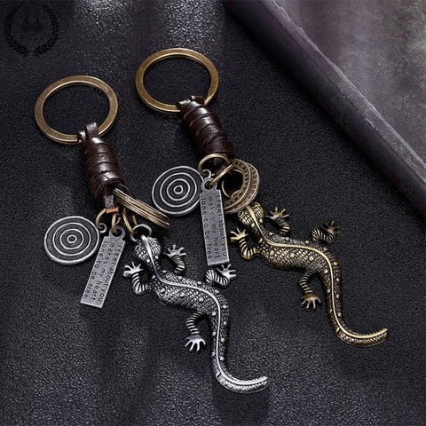 Alloy gecko lizard metal keychain key chain ring pom gift men women 2022 Charm handmade cowhide bag keychains pendant jewelry ► Photo 1/6