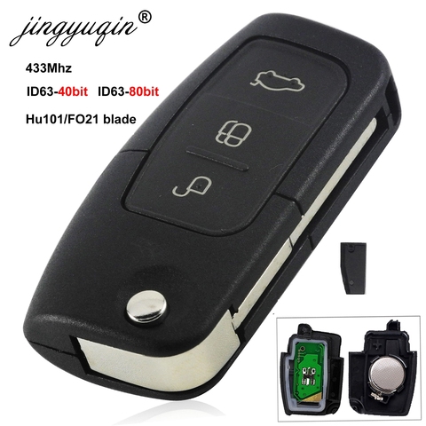 jingyuqin 433MHz 4D63 4D60 Car Remote Key for Ford Fusion Focus Mondeo Fiesta Galaxy HU101 FO21 Blade Vehicle Flip Keys ► Photo 1/5