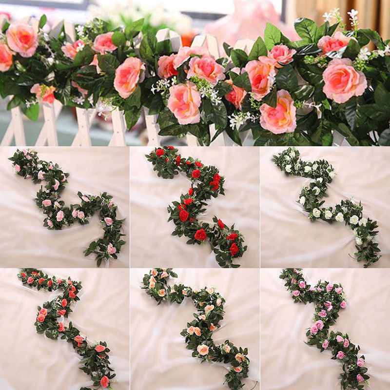 Xmas Artificial Flower Silk Rose Leaf Garland Vine Ivy Wedding Home Party Decor