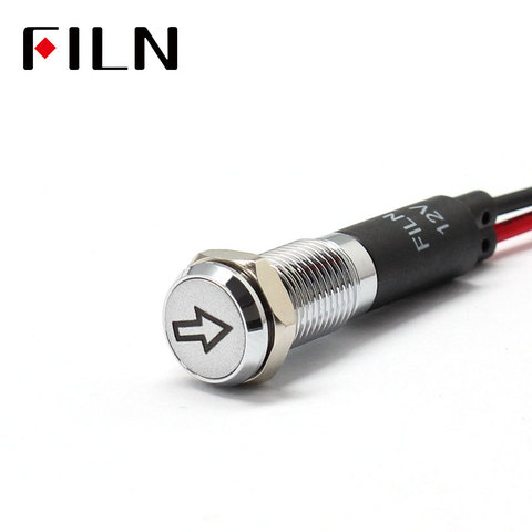 FILN 8mm Car dashboard Turn signal marking symbol led red yellow white blue green 12v led indicator light with 20cm cable ► Photo 1/6