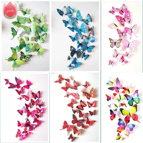 12Pcs DIY Lifelike 3D Multicolor Butterfly Magnet Fridge Magnet Wall Stickers Kids Baby Rooms Kitchen Home Decoration Free Glue ► Photo 1/6