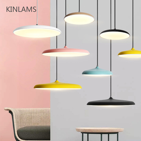 Nordic colorful simple led Pendant Light UFO Round Plate Suspension Lamp Dining Living Room bar hotel Flying Saucer Hanging Lamp ► Photo 1/6