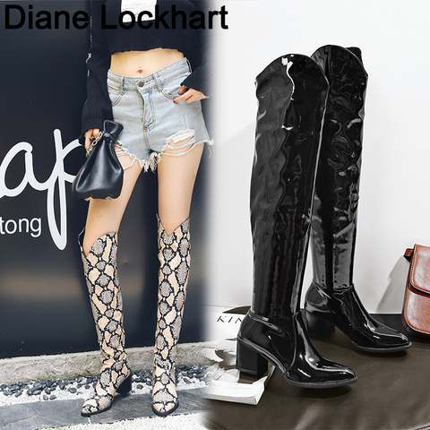 2022 New High Quality Over The Knee Boots Woman Long Boots Snake Print Women winter footwear sexy Winter Patent Leather boots ► Photo 1/6