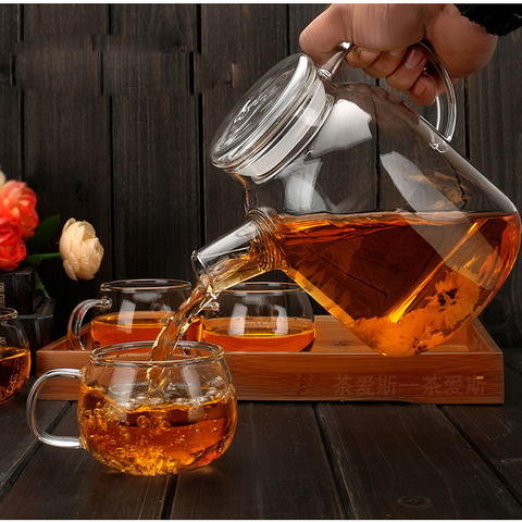 1000ml/1800ml Glass Kettle Water Jug Heat Resistant Flower Teapots with Bamboo Lid Stainless Steel Cover Clear Juice Container ► Photo 1/6