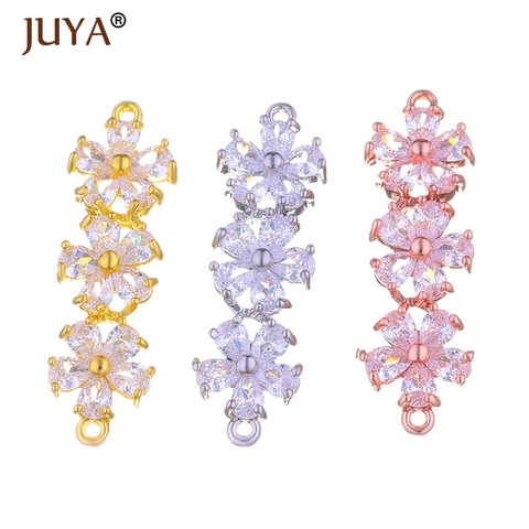 JUYA luxury cubic zirconia crystal flower charms connectors for making jewelry findings components handmade diy women gift ► Photo 1/6