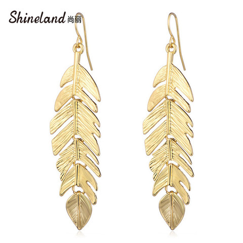 Shineland Trendy Leaf Vintage Drop Dangle Earrings For Women Gold Color Leaves Fashion Jewelry Brincos Pendientes Gifts 2022 ► Photo 1/4