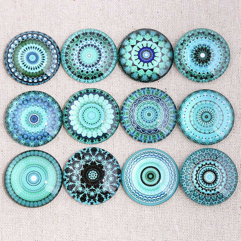 onwear mix blue mandala photo round glass cabochon 12mm 14mm 18mm 20mm 25mm 30mm diy flat back handmade jewelry components ► Photo 1/3