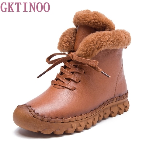 Winter Female Plus Velvet Genuine Leather Shoes Snow Platform Boots Women Thermal Cotton-padded Shoes Flat Ankle Boots ► Photo 1/6