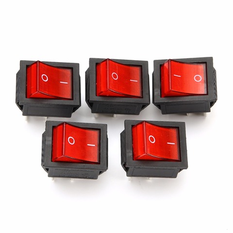 5pcs 2 Position Red Light Rocker Switch 16A/250V KCD4-20 4 Pin ON/OFF Toggle Switches 35 x 25.5 x 10mm ► Photo 1/6