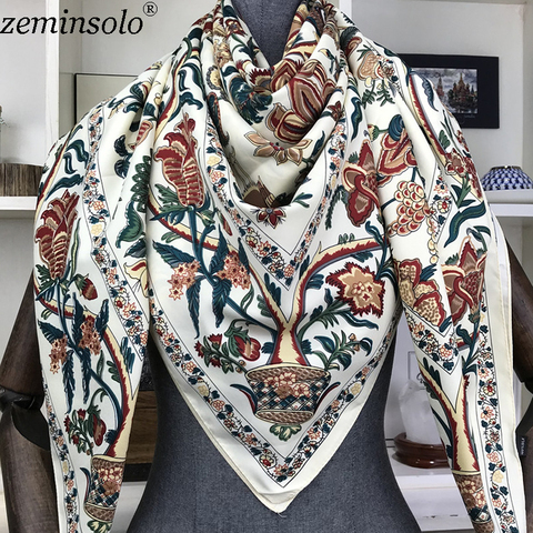 100% Silk Scarf Women Large Shawls Floral Print Stoles Square Bandana Luxury Brand Kerchief Scarves Female Foulard 130*130cm ► Photo 1/6
