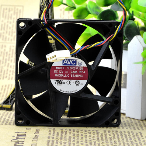 AVC 8025 80mm x 80mm x 25mm DL08025R12U Hydraulic Bearing PWM Cooler Cooling Fan 12V 0.50A 4Wire 4Pin Connector ► Photo 1/1