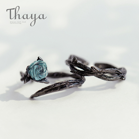 Thaya Rose Thorns s925 Silver Rings Blue Crystal Rose Flower Vintage Plant Valentine's Gift for Women Knot Black Fine Jewelry ► Photo 1/6