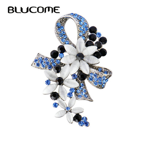 Blucome Vintage Turkish Brooches Flower Bowknot Brooch For Women Scarf Simulated Opals Antique Silver Color Hijab Pin Bijuterias ► Photo 1/3