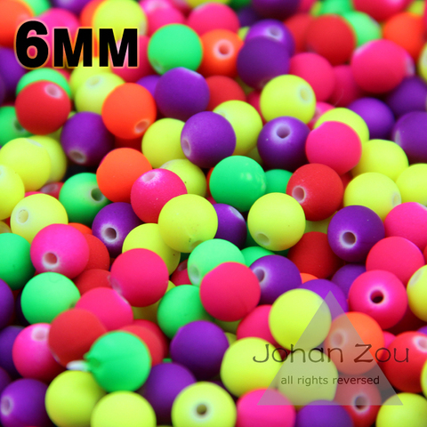 JHNBY Top quality 250PCs 6MM Mixed Candy Color Acrylic Rubber Beads Neon Matte Round loose beads Jewelry Handmade necklace DIY ► Photo 1/1