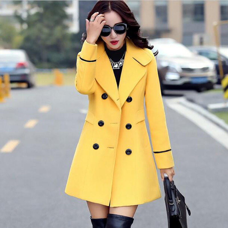 Autumn Winter 2022 New Fashion Women Yellow Red Orange Wool Coat