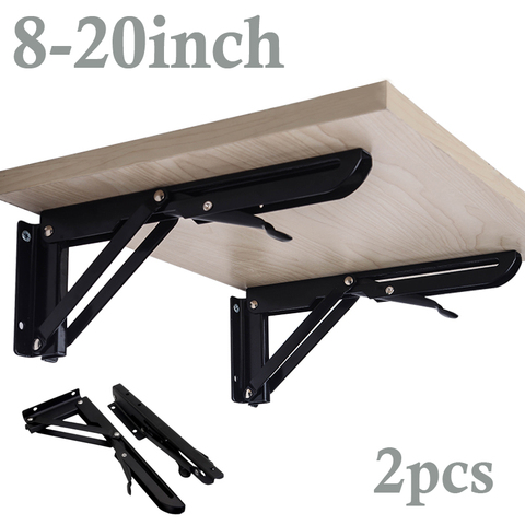 Triangle Folding Angle Bracket Black Adjustable Wall Mounted Durable Bearing Shelf Bracket DIY Table Bench  8-20Inch  2 Pack ► Photo 1/6