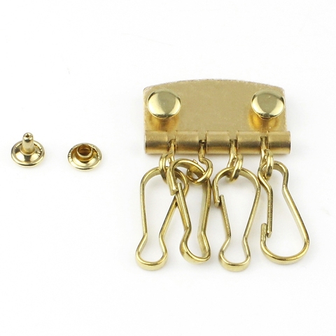 Solid brass key row with 4 swivel snap hook leather craft wallet Key case holder inner fitting plate hardware 1 1/4