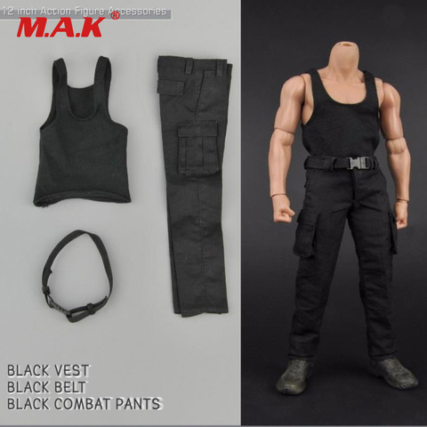 1/6 Male Soldier Clothes Set Black Vest & Combat Pants Trousers for 12 inches Tough Guy  Action Figure Body ► Photo 1/6