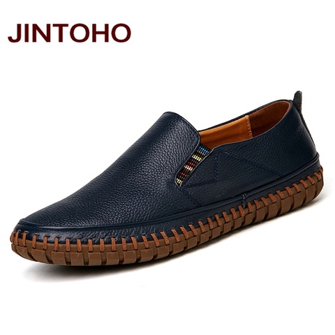 JINTOHO Big Size Men Genuine Leather Shoes Slip On Black Shoes Real Leather Loafers Mens Moccasins Shoes Italian Designer Shoes ► Photo 1/6