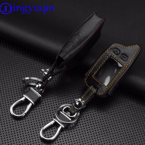 jingyuqin 5 Buttons Remote Leather Key Cover Case For Tomahawk TW9010 TW9030 Two Way Alarm System LCD Controller Keychain ► Photo 1/6