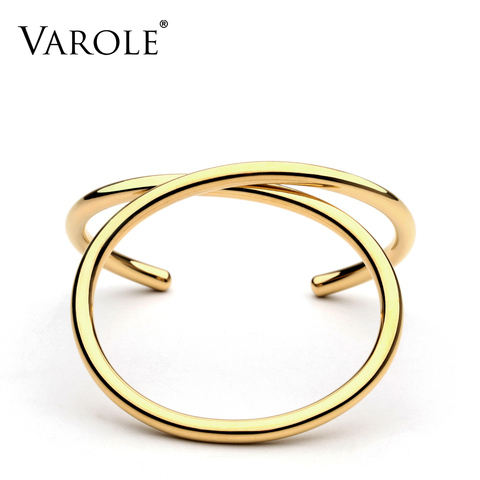 VAROLE Simple Lines Exaggerated Cuff Bracelets & Bangles Gold Color For Womens Brand Summer Metal Bangle Pulseiras Gifts Jewelry ► Photo 1/6