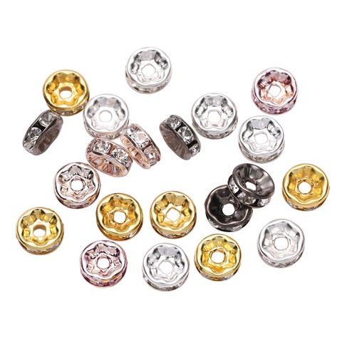 50pcs/lot 4 6 8 10mm Gold  Rhinestone Rondelles Crystal Bead Loose Spacer Beads for DIY Jewelry Making Accessories Supplie ► Photo 1/6