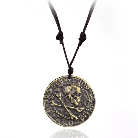 MQCHUN Fashion Trendy Uncharted 4 Drake Gold Coins Pendant Necklace Vintage Pirates Of The Caribbean Round Skull Choker Necklace ► Photo 1/5