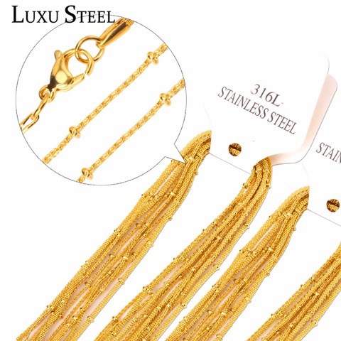 LUXUSTEEL Inoxidable Gold Color Beaded Chains Necklaces Women Men 10Pcs/Lots Wholesale Lobster Clasp Necklace Christmas Gift ► Photo 1/6