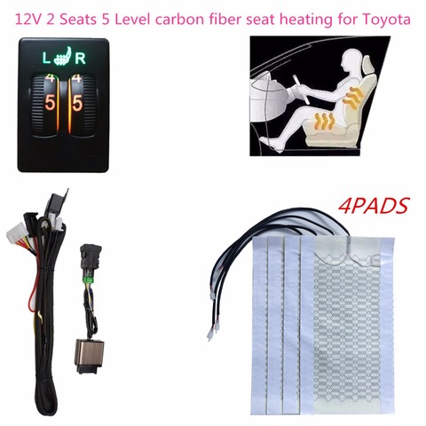 2 Seats 5 Level  Switch Carbon Fiber Heated Seat Heater for Toyota cars Prado,Corolla,RAV4,Reiz,Yaris,Camry,Crown EZ,Vios,Venza ► Photo 1/6