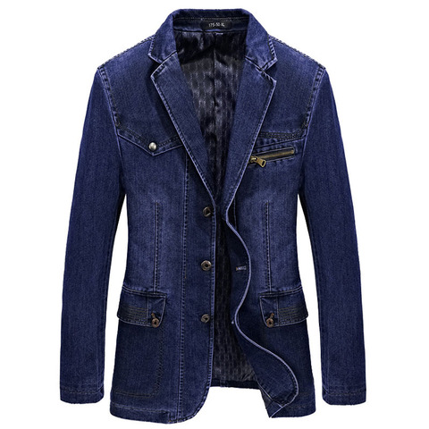 Brand Men's Denim Blazer Male Jacket Coat Autumn Spring Slim Fat Cotton Casual Suit Jackets Coat Men Blazer Masculino 3XL BG805 ► Photo 1/6