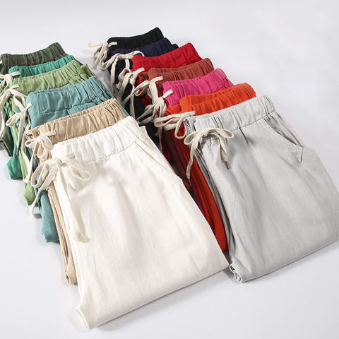 Candy Colors Summer Pants Women Lace Up Pantalon Femme Cotton Linen Sweatpants Casual Harem Pants Women Ladies Trousers C5212 ► Photo 1/6
