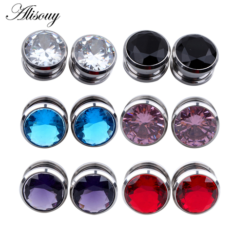 Alisouy 2 pieces Crystal Zircon Flesh Plug Tunnel Jewelry Screw Fit Ear Piercing Gauge Stretching Expander 4mm-16mm ► Photo 1/6