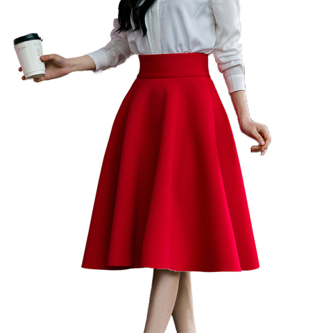 5XL Plus Size Skirt High Waisted Skirts Womens White Knee Length Bottoms Pleated Skirt Saia Midi Pink Black Red Blue 2022 ► Photo 1/6