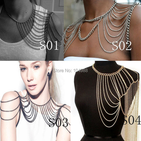 NEW ARRIVALS WOMEN FASHION BODY CHAINS SHOULDER JEWELRY DIFFERENT STYLES SHOULDER CHAINS JEWELRY 3 COLORS ► Photo 1/6