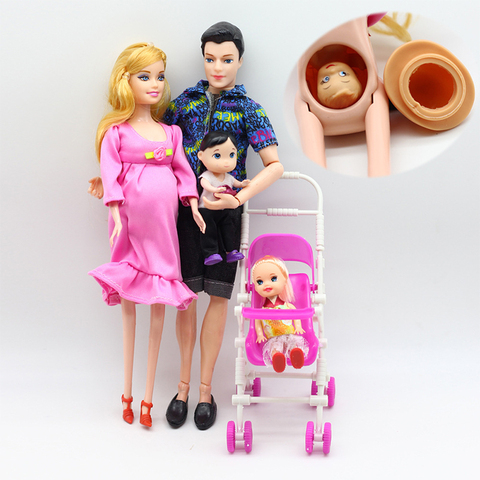 6pcs Happy Family Kit Toy Dolls Pregnant Babyborn Ken&Wife with Mini Stroller Carriages For Baby Dolls Child Toys For Girls Gift ► Photo 1/5