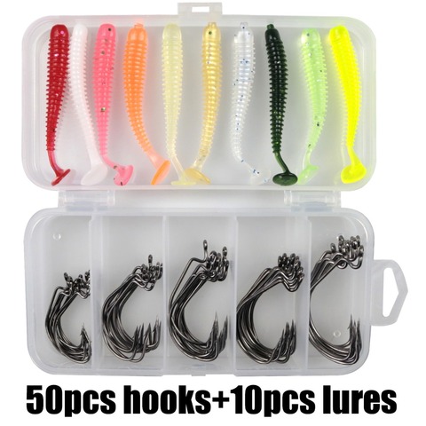60pcs/lot sea Fishing hook with soft lures 2#1#1/0#2/0#3/0# carp snap fishing big hooks tackles accessories fish hook with box ► Photo 1/6