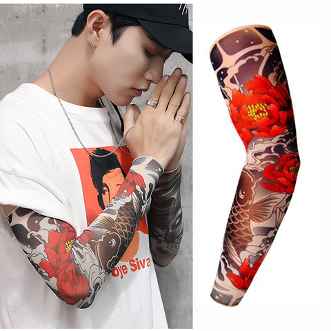 2 Pieces Packing 3D Print Fake Tattoo Sleeves Men Women Summer UV Sun Protection Cool Cycling Sleeves Size S, L ► Photo 1/1