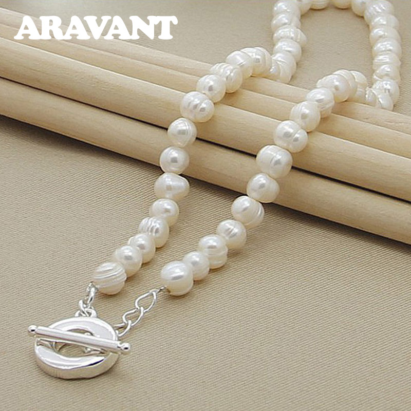Silver Chain Genuine white Freshwater Pearl Fashion Pendant Necklace Jewelry