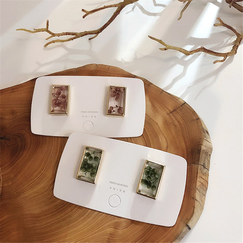 EARS HIGH 2022 Korean New Fashion Clear Dried Flower Square Stud Earrings For Women Cute Vintage Brincos Oorbellen Jewelry Gifts ► Photo 1/6