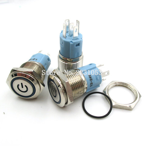 Blue Light 16MM LED Metal Push Button Switch For Car Auto Computer Power Reset switch Waterproof Indicator Light Switches ► Photo 1/1